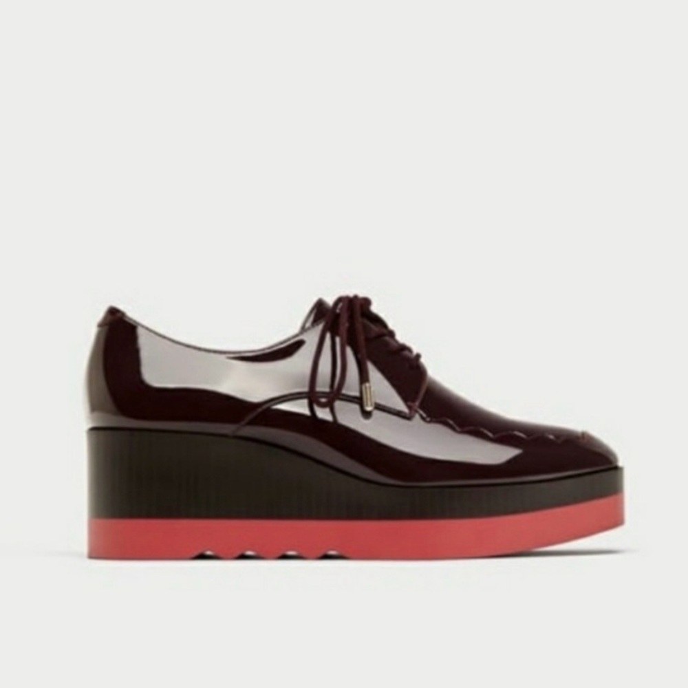 Zara Burgundy Patent Platform Shoes